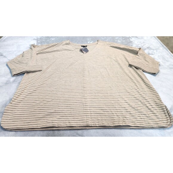 New J.Jill Women's 2X Light Camel Black Wearever Rolled Cuff Slub Knit Top - Picture 1 of 7